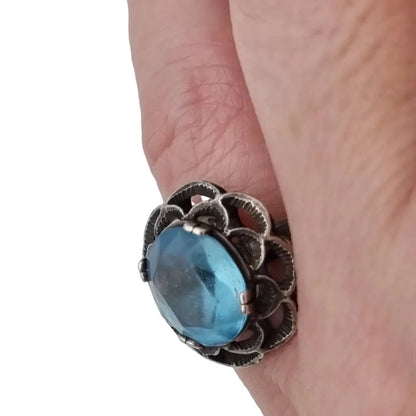 Anillo de plata art deco anillos joyería antigua azules para mujer