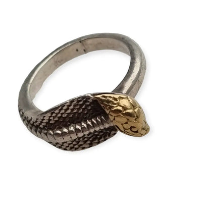 Anillo vintage de serpiente plata 925 cabeza dorado joyería cobra 1990.