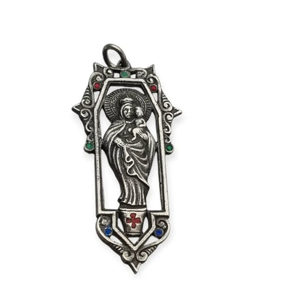 Medalla religiosa de la Virgen del Pilar en plata y esmalte,años 60 Zaragoza.