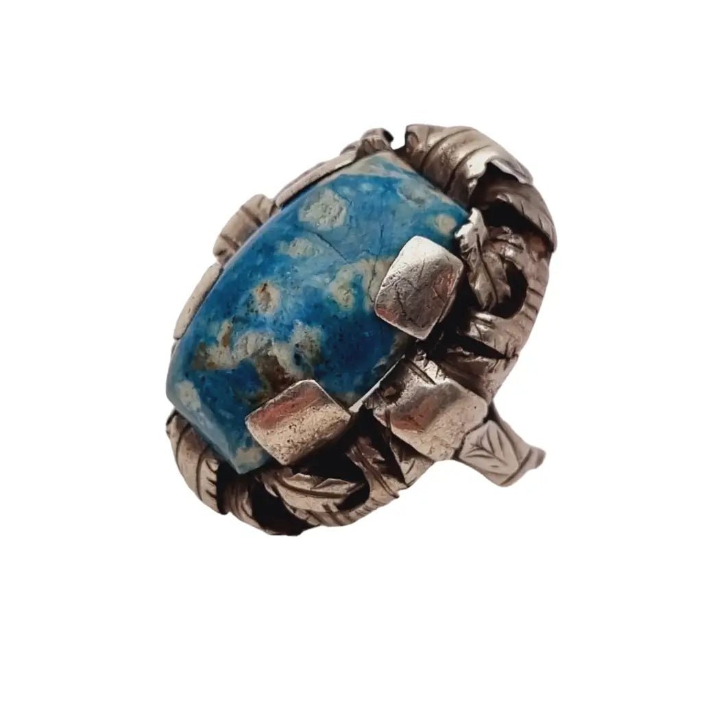 Anillo Art Déco de plata y piedra azul para mujer regalos únicos.