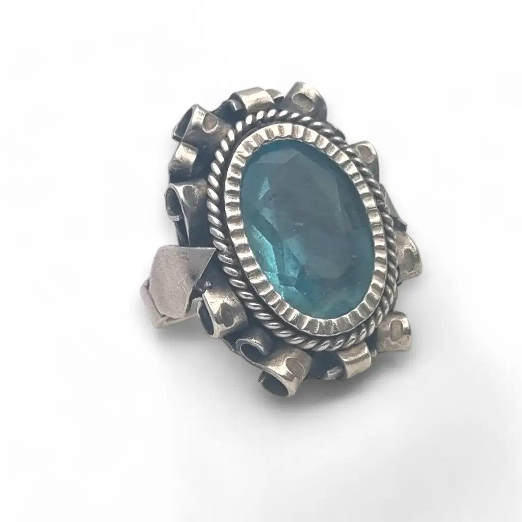 Antiguo Anillo de sello Art Déco en plata y piedra azul 1940 regalos mujer.