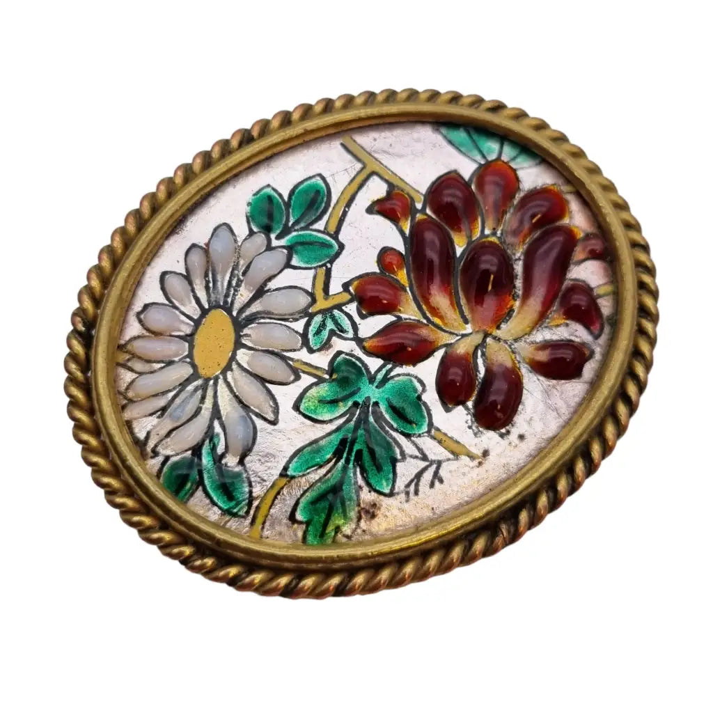 Broche de flor esmalte antiguo para mujer R Burdairon Paris pasador vintage