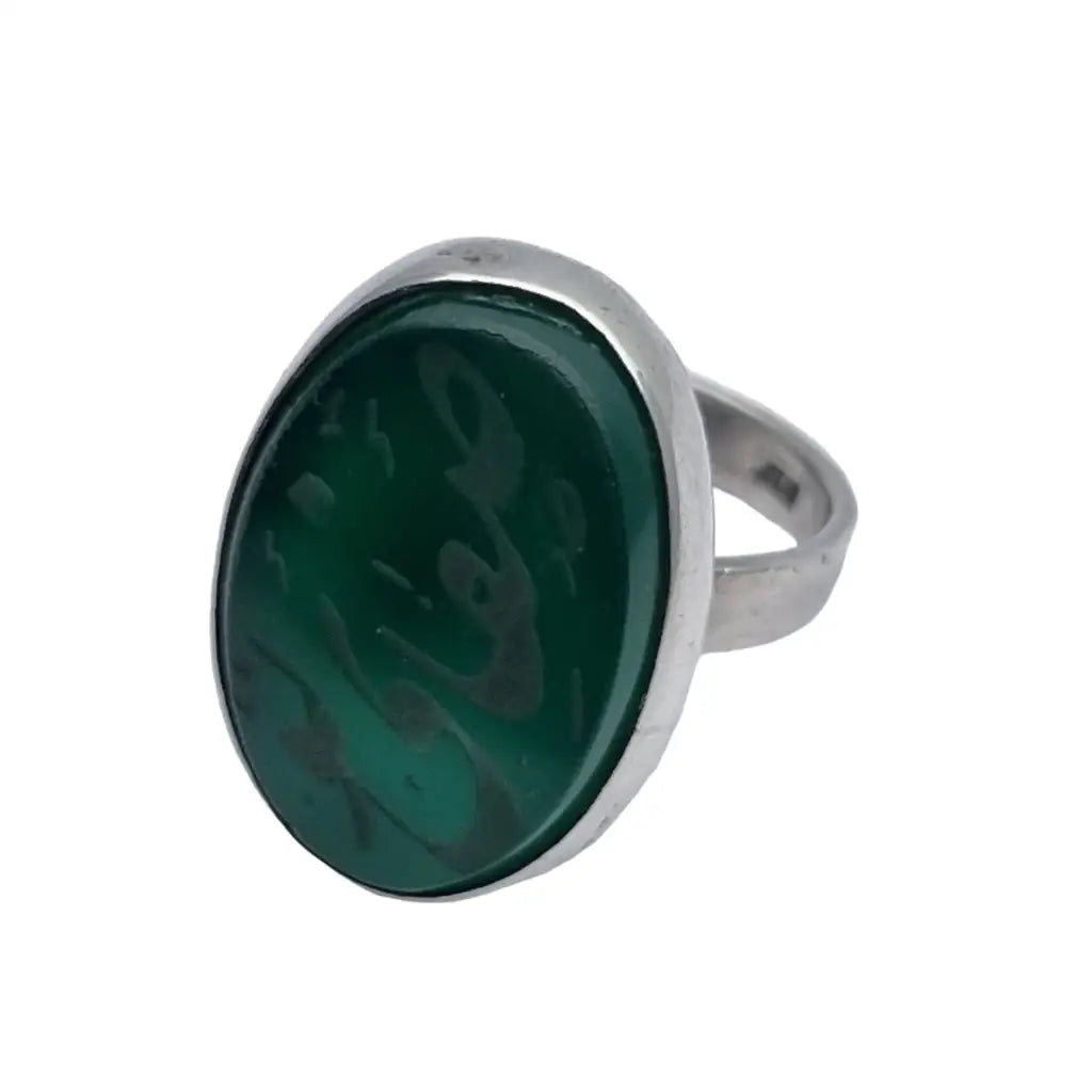 Anillo de plata boho con piedra verde grabada étnico Joyería oriental