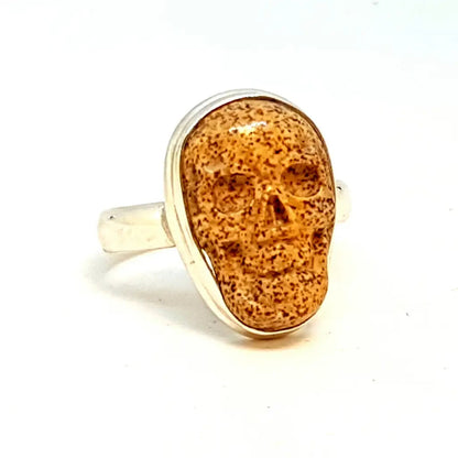 Jaspe original anillo de calavera en plata ley para hombre Circa 2000. Talla