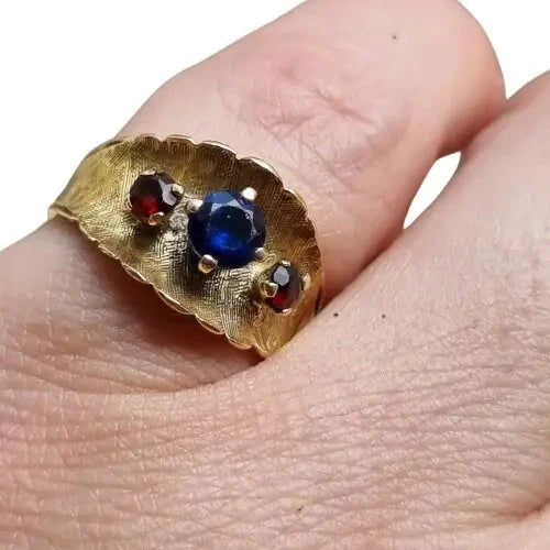 Anillo de oro 14 k con piedra anillo mujer azul