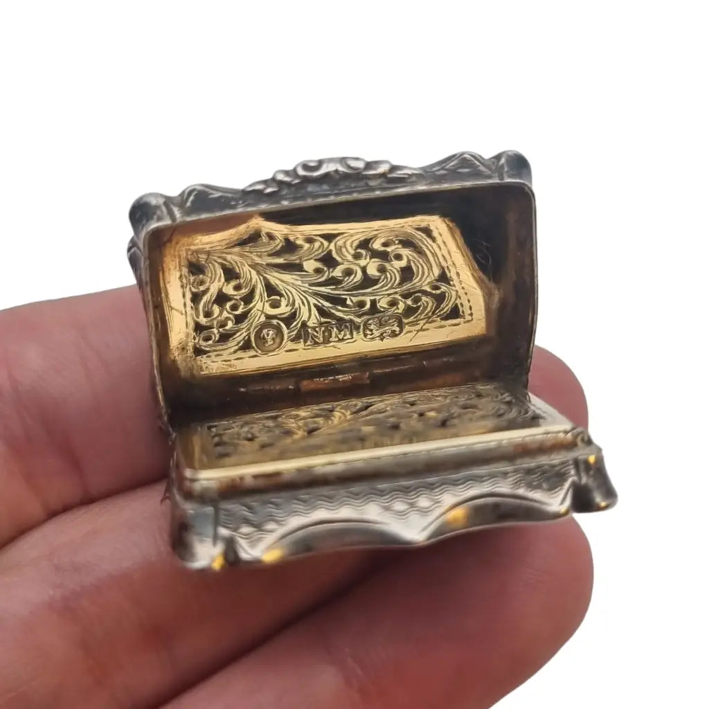 Georgian Nathaniel Mills Silver Vinaigrette caja de fragancia Sterling