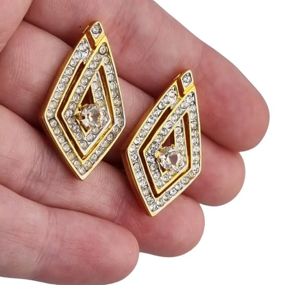 NOS Vintage Auténticos Años 80 Pendientes de Clip Joyería Moda Tendencia Declaración Rombo Oro Cultura Vintage.