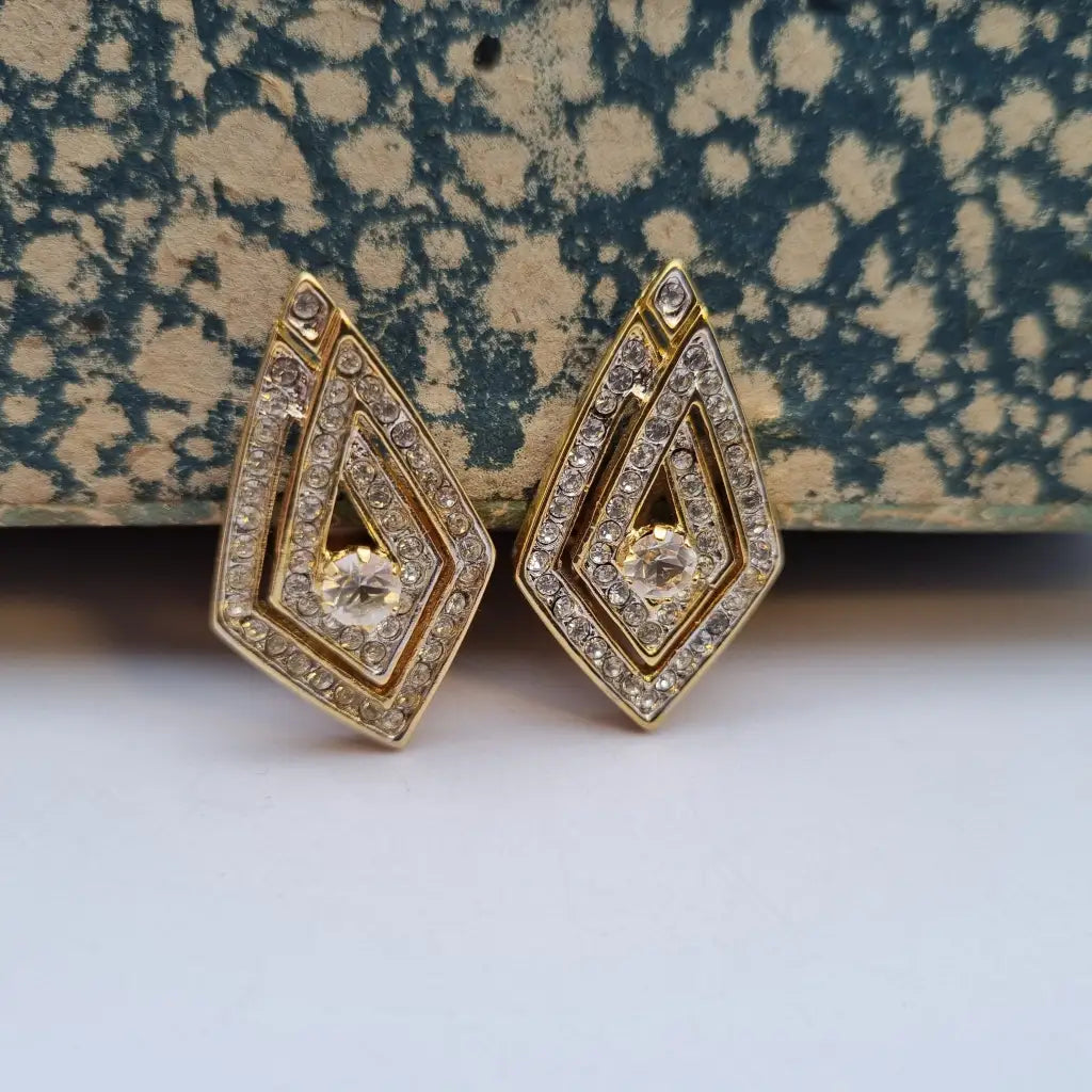 NOS Vintage Auténticos Años 80 Pendientes de Clip Joyería Moda Tendencia Declaración Rombo Oro Cultura Vintage.