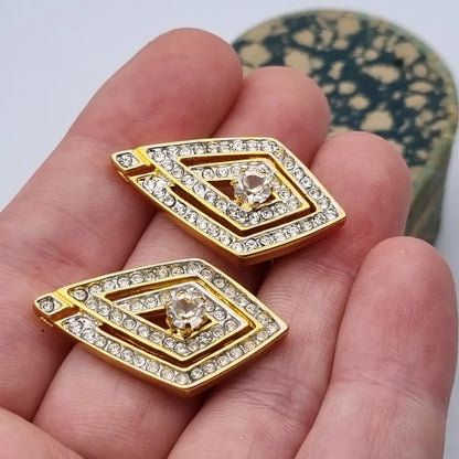 NOS Vintage Auténticos Años 80 Pendientes de Clip Joyería Moda Tendencia Declaración Rombo Oro Cultura Vintage.