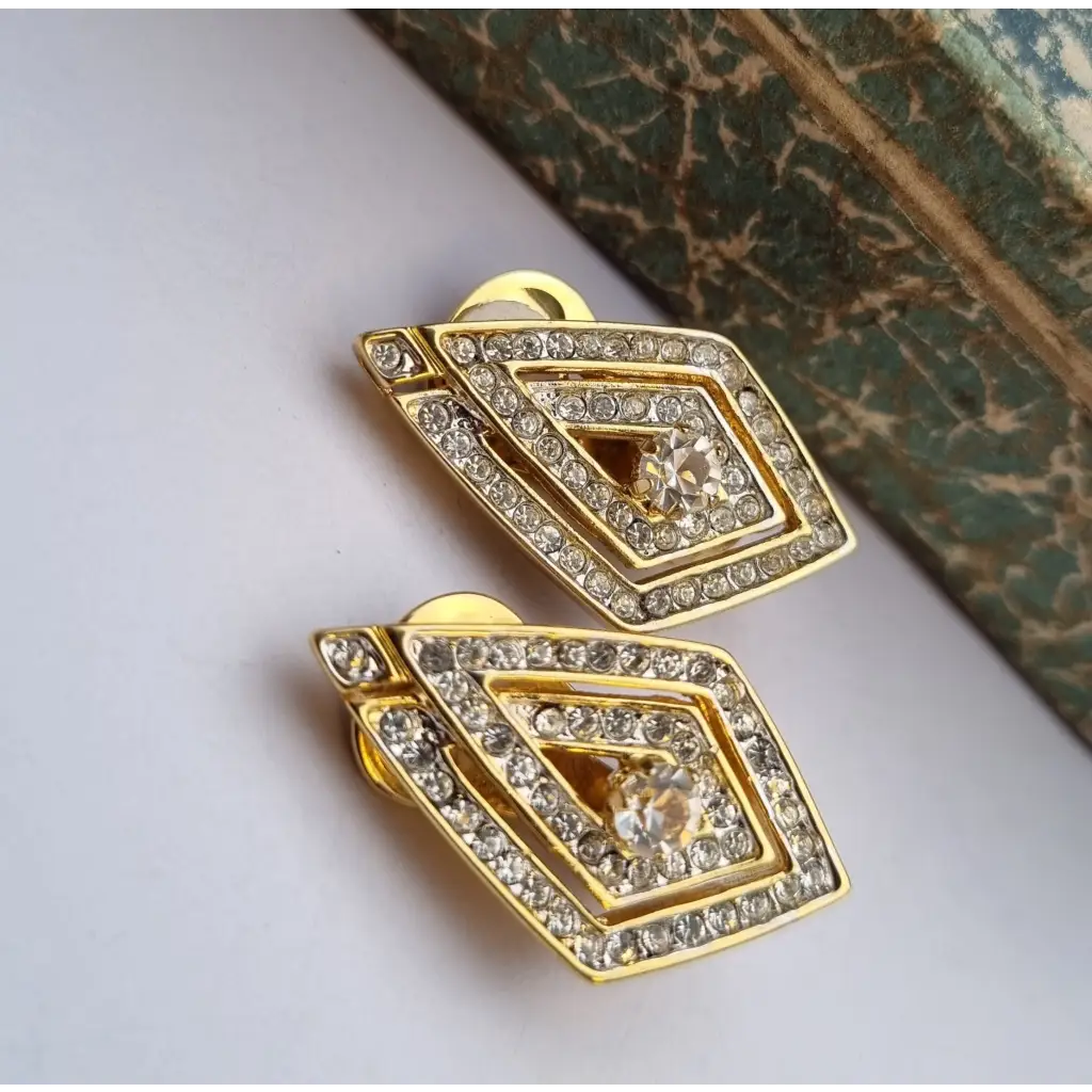 NOS Vintage Auténticos Años 80 Pendientes de Clip Joyería Moda Tendencia Declaración Rombo Oro Cultura Vintage.