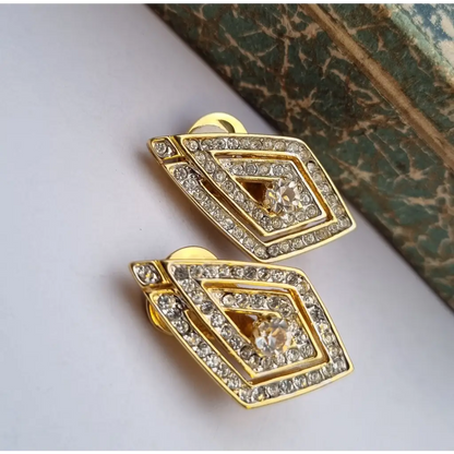 NOS Vintage Auténticos Años 80 Pendientes de Clip Joyería Moda Tendencia Declaración Rombo Oro Cultura Vintage.