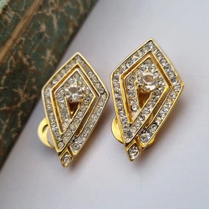 NOS Vintage Auténticos Años 80 Pendientes de Clip Joyería Moda Tendencia Declaración Rombo Oro Cultura Vintage.