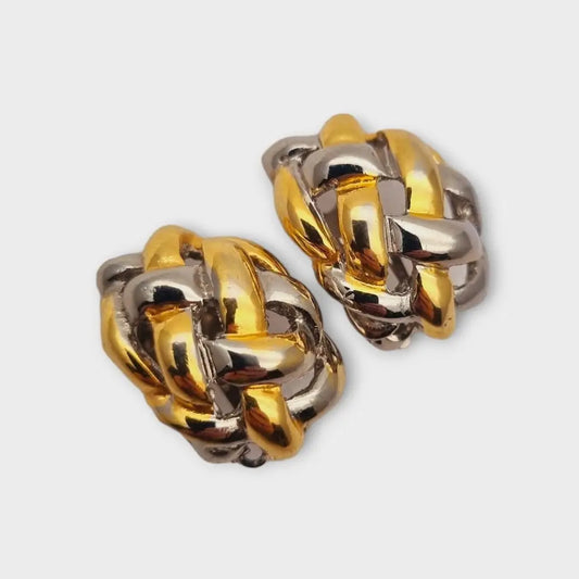 NOS Vintage Auténticos años 80 pendientes de clip en plata y oro joyería